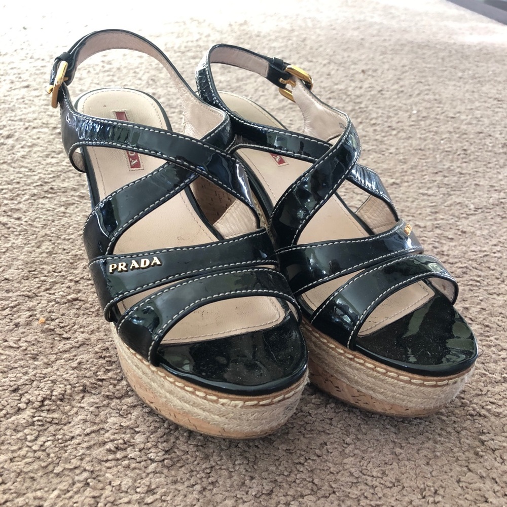 Authentic prada platform sandal espadrille wedges